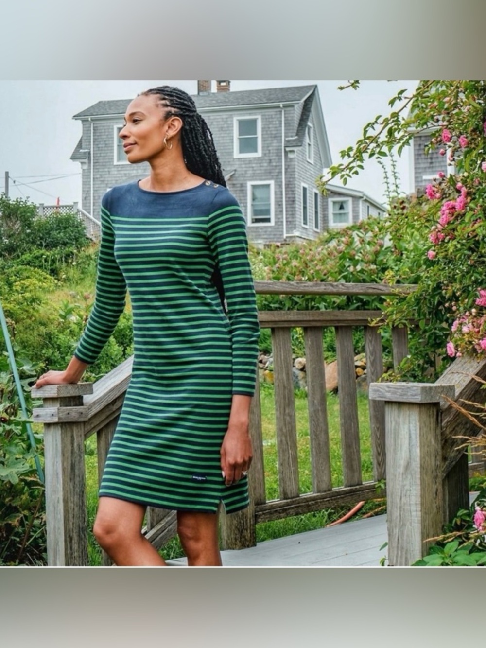 BROOKS BROTHERS Preppy Green & Navy Blue Striped Dress